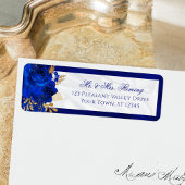 Royal Blue White Floral Wedding Rücksendeadresse