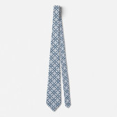 Royal Blue & White Geometric Muster Krawatte (Vorderseite)