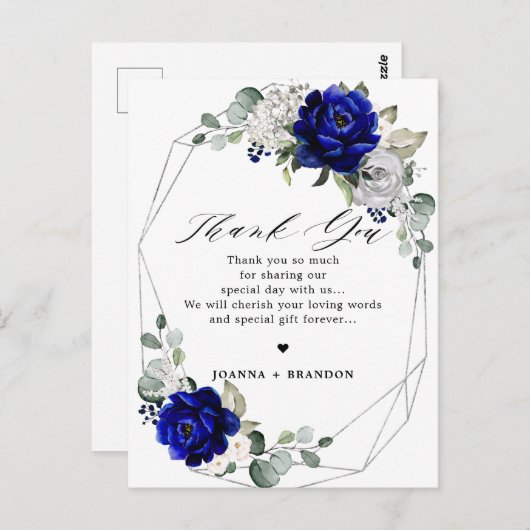 Royal blue white Geometric Wedding Danke Yo Postkarte (Vorne/Hinten)