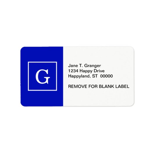 Royal Blue White Gerahmt Initial Monogram Adressaufkleber (Vorne)