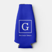Royal Blue White Gerahmt Initial Monogram Flaschenkühler (Vorderseite)