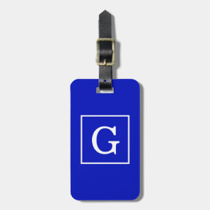 Royal Blue White Gerahmt Initial Monogram Gepäckanhänger