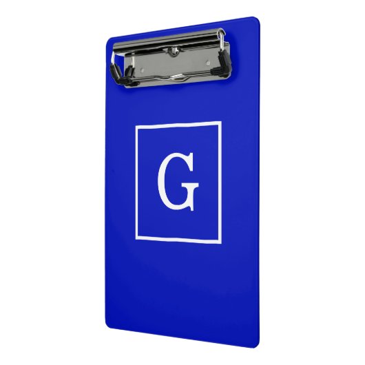 Royal Blue White Gerahmt Initial Monogram Mini Klemmbrett (Gewinkelt2)