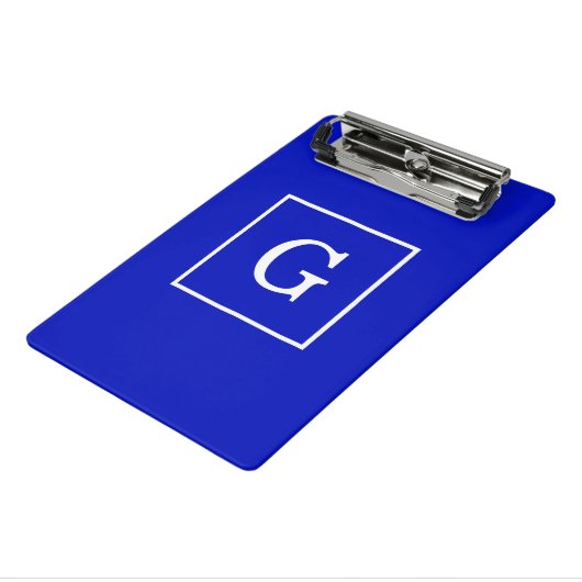 Royal Blue White Gerahmt Initial Monogram Mini Klemmbrett (Gewinkelt3)