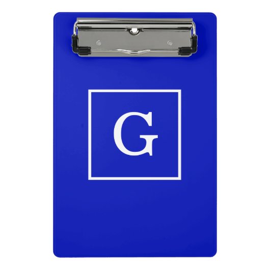 Royal Blue White Gerahmt Initial Monogram Mini Klemmbrett (Vorderseite)