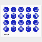 Royal Blue White Gerahmt Initial Monogram Runder Aufkleber (Blatt)