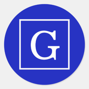 Royal Blue White Gerahmt Initial Monogram Runder Aufkleber