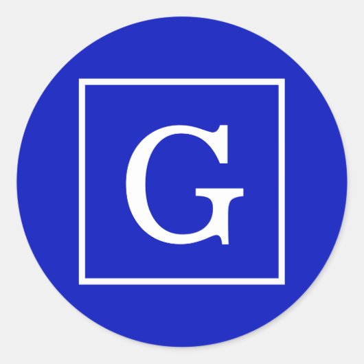 Royal Blue White Gerahmt Initial Monogram Runder Aufkleber (Vorderseite)