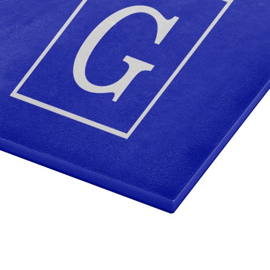 Royal Blue White Gerahmt Initial Monogram Schneidebrett (Ecke)
