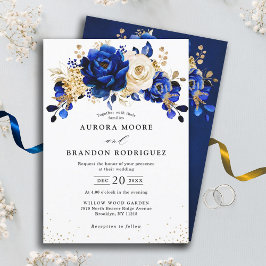 Royal Blue White Gold Metallic Floral Wedding Invi Einladung