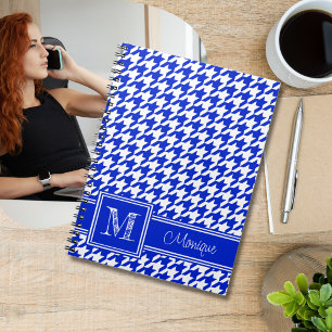 Royal Blue White Hahnentrittmuster Modernes Mono Notizblock