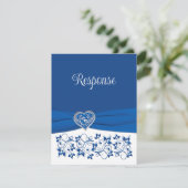Royal Blue, White Heart Liebe Wedding RSVP Card (Stehend Vorderseite)