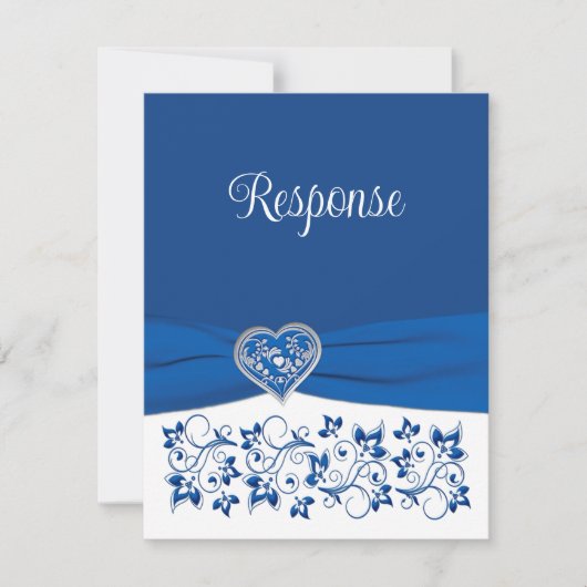 Royal Blue, White Heart Liebe Wedding RSVP Card Karte (Vorderseite)