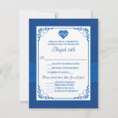 Royal Blue, White Heart Liebe Wedding RSVP Card Karte (Rückseite)