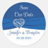 Royal Blue, White Heart of Liebe Wedding Runder Aufkleber (Vorderseite)
