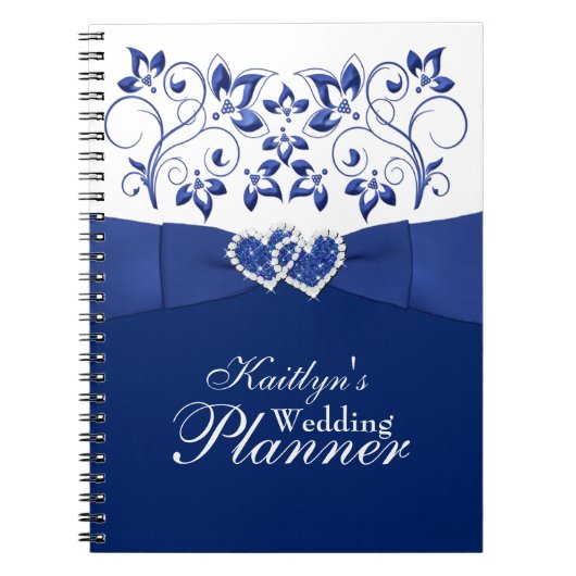 Royal Blue, White Joined Hearded Floral Notebook 2 Notizblock (Vorderseite)