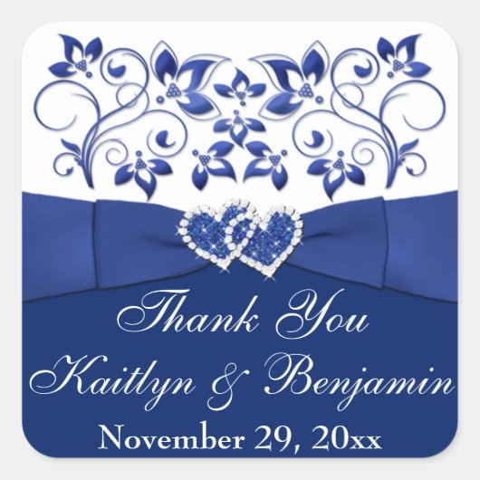 Royal Blue, White Joined Hearts Gefallen Sticker (Vorderseite)