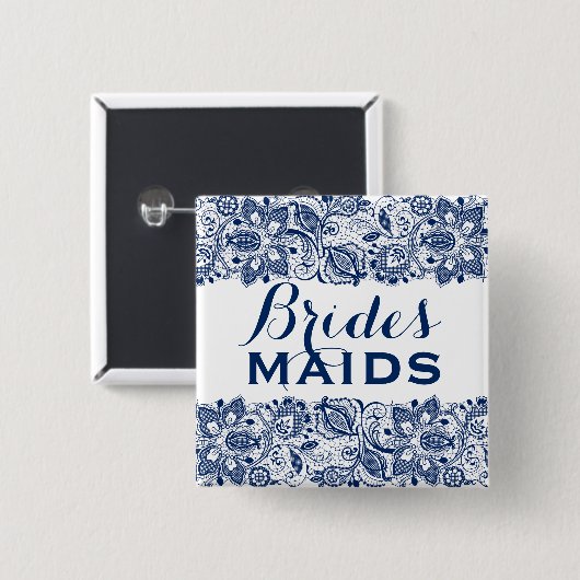 Royal Blue & White Lace Bridesmaier Button 2 (Vorne & Hinten)