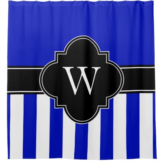 Royal Blue White LG Strip 1ICBR Black Monogram Duschvorhang (Vorderseite)