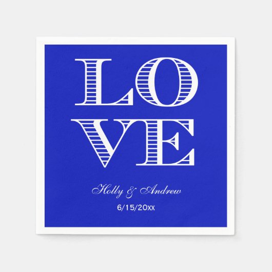 Royal Blue, White LIEBE Napkins Serviette (Vorderseite)