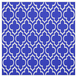 Royal Blue, White marokkanische Quatrefolie #7 Stoff