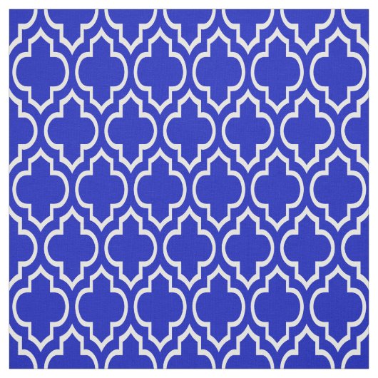 Royal Blue, White marokkanische Quatrefolie #7 Stoff (Muster)