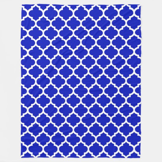 Royal Blue White marokkanische Quatrefolienmuster  Fleecedecke (Vorderseite)