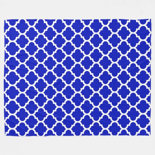 Royal Blue White marokkanische Quatrefolienmuster Fleecedecke (Vorderseite (Horizontal))