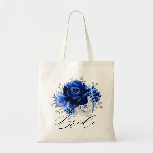 Royal Blue White Metallic Floral Bride Tragetasche (Vorne)