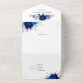 Royal Blue White Metallic Floral Wedding Al All In One Einladung (Außenbereich)