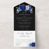 Royal Blue White Metallic Floral Wedding Al All In One Einladung (Innen Boden)