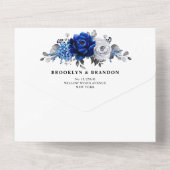 Royal Blue White Metallic Floral Wedding Al All In One Einladung (Rückseite)