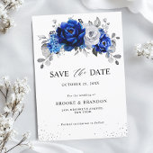 Royal Blue White Metallic Silver Floral Save The Date