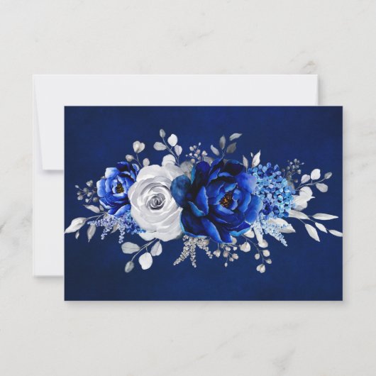 Royal Blue White Metallic Silver Floral Wedding Dankeskarte (Rückseite)