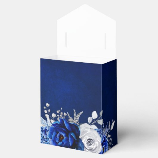 Royal Blue White Metallic Silver Floral Wedding Fa Geschenkschachtel (Geöffnet)