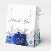 Royal Blue White Metallic Silver Floral Wedding Geschenkschachtel (Rückseite)