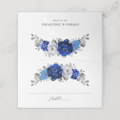 Royal Blue White Metallic Silver Floral Wedding Platzkarte (Außenseite Aufgefaltet)