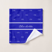 Royal Blue White Monogram Initial Mustername Badhandtuch Set (Waschlappen)