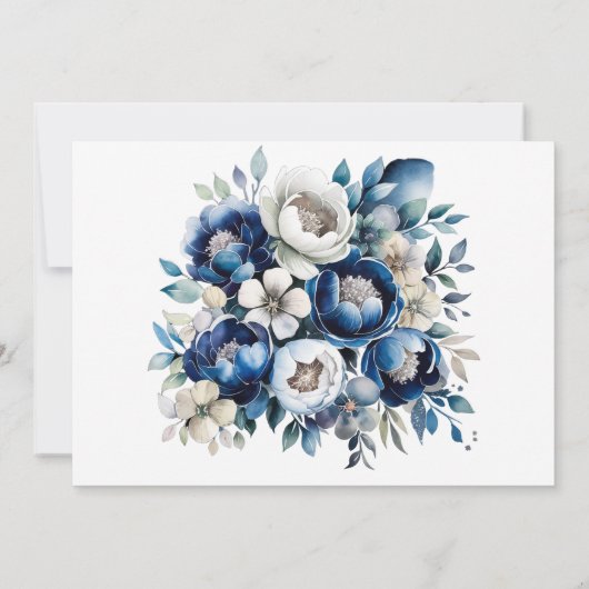 Royal Blue White Peony Silver Probe Dinner Einladung (Rückseite)