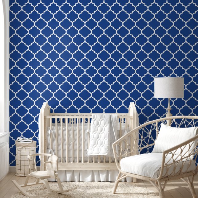 Royal Blue White Quatrefoil Pattern Tapete (Kinder)