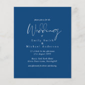 Royal Blue White Script Budget Hochzeit (Vorderseite)