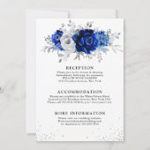 Royal Blue White Silver All in One Floral Wedding Einladung (Rückseite)