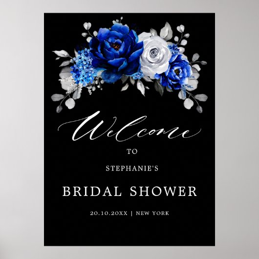 Royal Blue White Silver Brautparty Welcome Post Poster (Vorne)