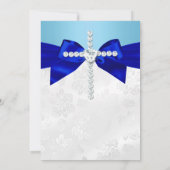 Royal Blue White Silver Cross Boys Taufe Einladung (Rückseite)