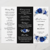 Royal Blue White Silver Dreifach Hochzeitsprogramm (Vorderseite)