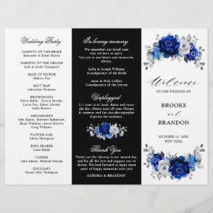 Royal Blue White Silver Dreifach Hochzeitsprogramm