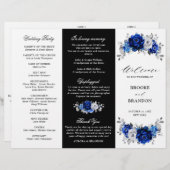Royal Blue White Silver Dreifach Hochzeitsprogramm (Vorne/Hinten)