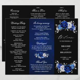 Royal Blue White Silver Dreifach Hochzeitsprogramm