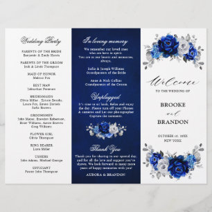 Royal Blue White Silver Dreifach Hochzeitsprogramm