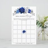 Royal Blue White Silver Floral Brautparty Bingo (Stehend Vorderseite)